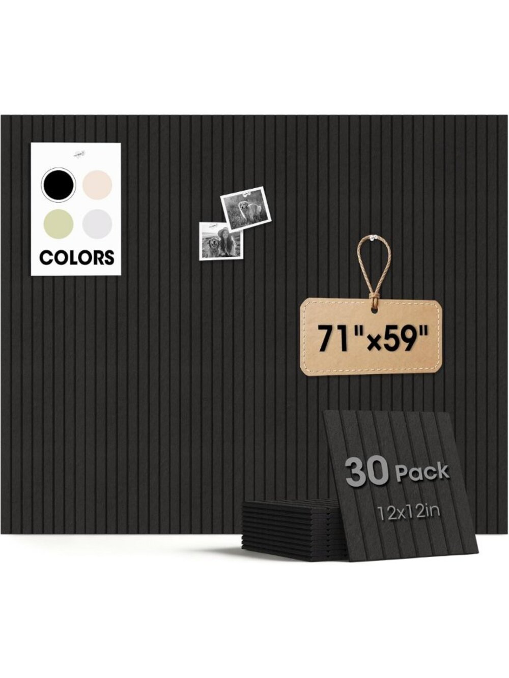 Large Wall Cork Board 71"x59" - 30 Felt Bulletin Tiles & 240 Adhesive Tabs